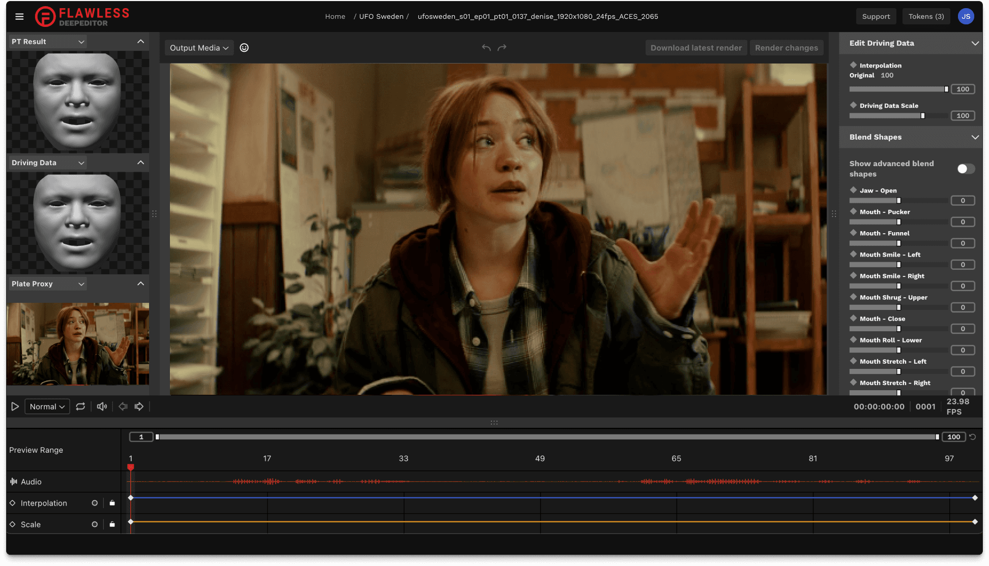 DeepEditor interface: a captured performance being edited frame-by-frame.